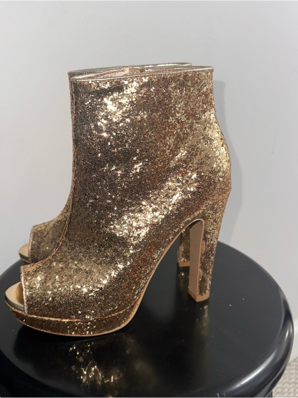 Women's Gold Sequin Peep-Toe High Heel Booties